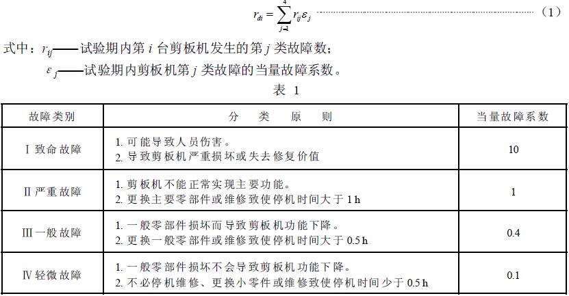 其分类原则及当量故障系数见表1，累积当量故障数rdi按式（1）计算